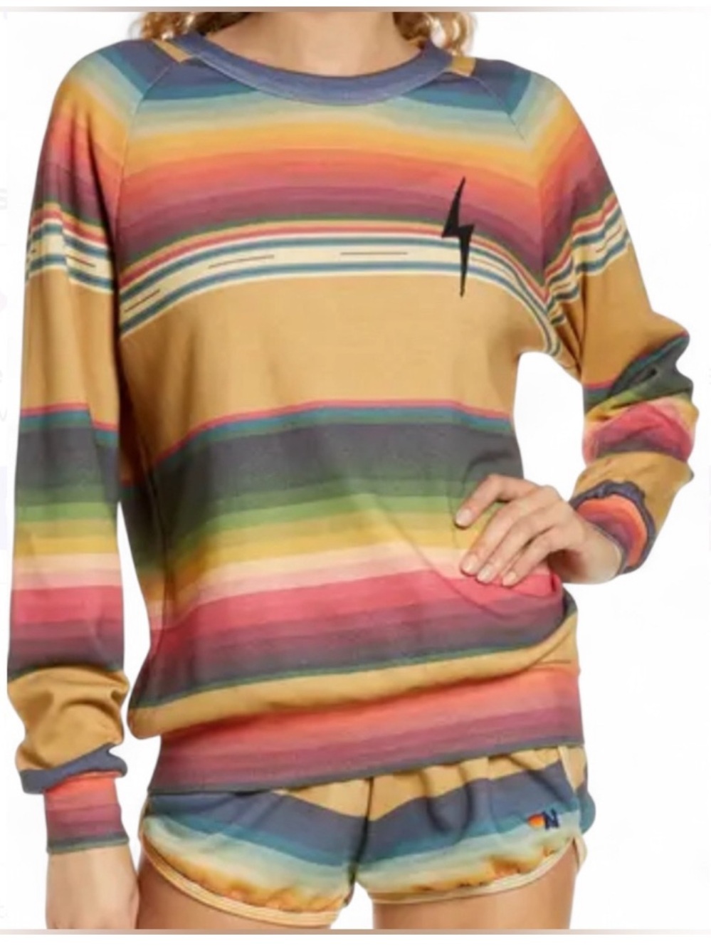 Aviator Nation Serape Bolt Stitch Crew Sweatshirt.